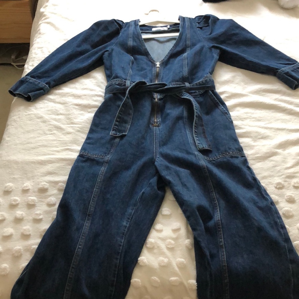 & other stories belted denim jumpsuit